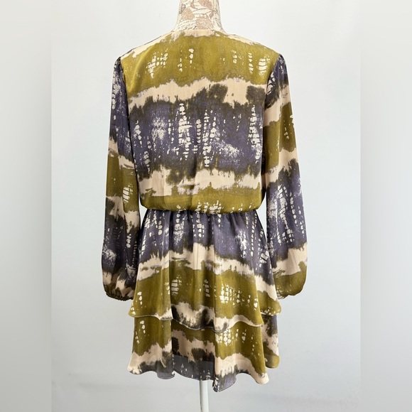 ADRIENNE Gray/lavender & green abstract print surplice layered mini dress size S - Picture 7 of 14
